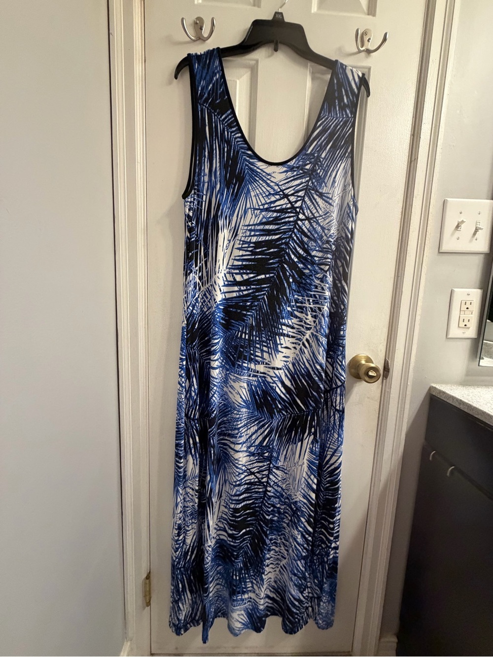 Mario Serrani Blue and White Palm-Print Maxi Dress